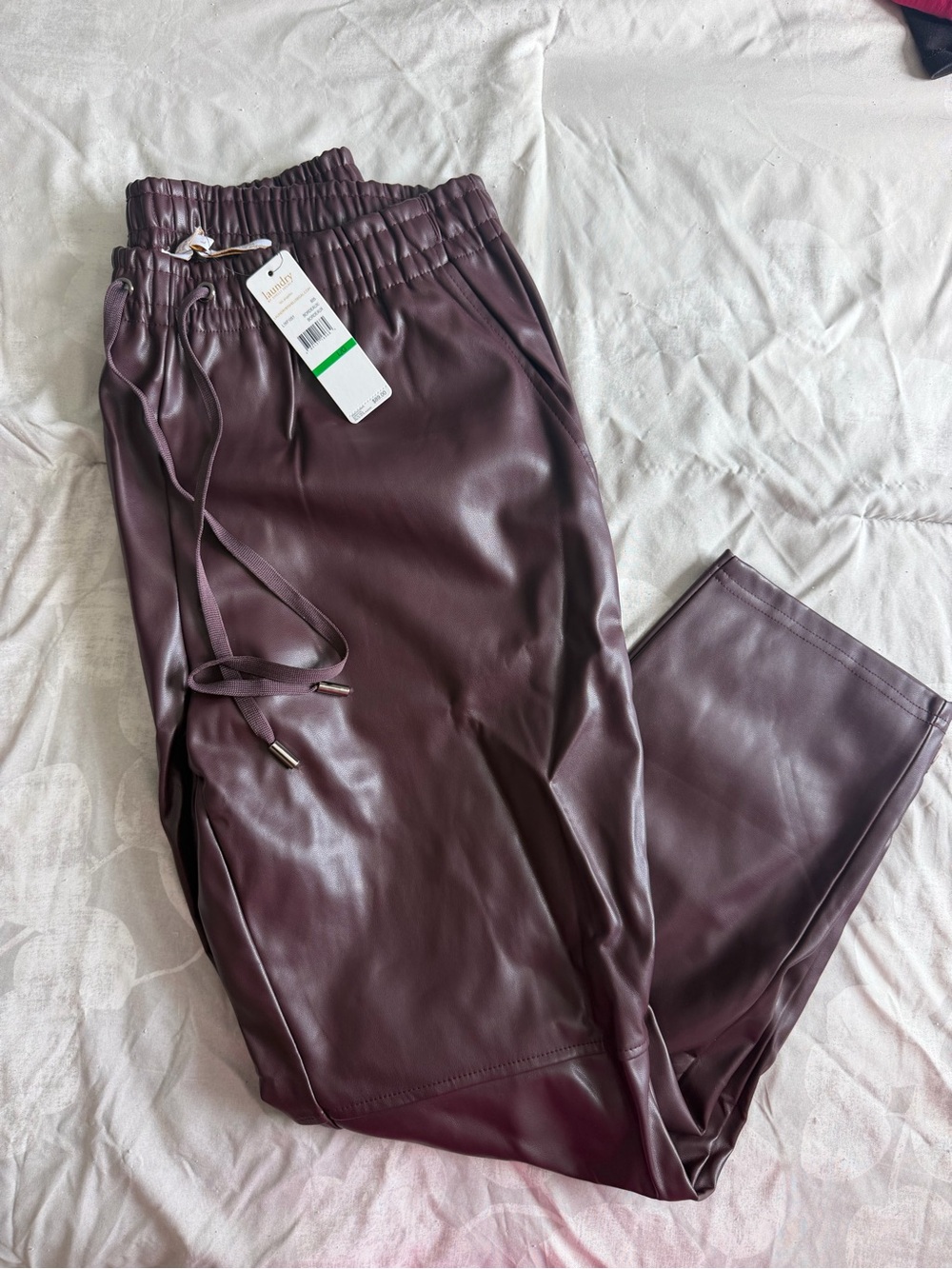 Women’s Faux Leather Jogger Pants in Deep Burgundy